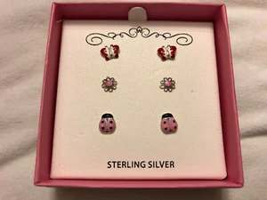 Macy Sterling Silver Children's 3-Pc. Set Enamel Stud Earrings C531$80 NEW!  - Picture 1 of 2