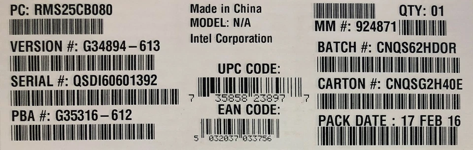 Intel RMS25CB080 SAS/SATA 6 Gb/s Integrated RAID Module NEW OPEN BOX - Image 1 of 1