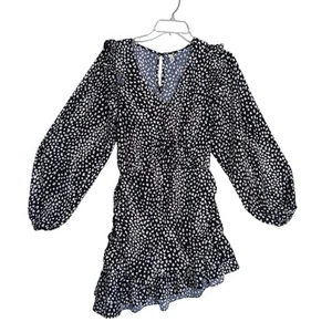 Glam Animal Print Black and White Print Size M Balloon Long Sleeve Asymmetrical - Picture 1 of 6