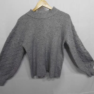 CeCe 灰色纹理针织毛衣带气球袖 | L 码 — 第 1/4 张图片