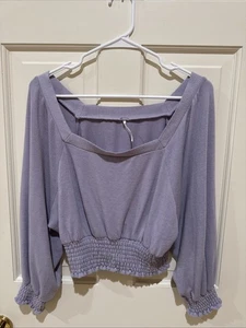 Free People Women’s Size S Lavender Square Soft Knit Smocked Crop Top - Picture 1 of 4