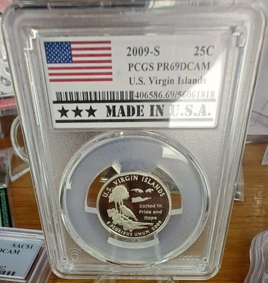 PCGS PR69DCAM 2009-S US Virgin Islands Quarter 25c SILVER Blast White SA - Image 1 of 2