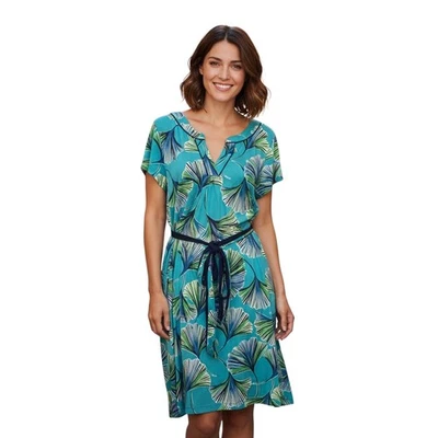 Vestido Camisa Lilly Pulitzer Feminino Grande Azul Verde Floral Seda Algodão Cintura Amarrada - Imagem 1 de 4