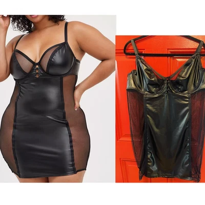 全新 Torrid 2 (2X 18/20) 性感人造皮革和网眼朋克哥特式化学内衣 — 第 1/4 张图片