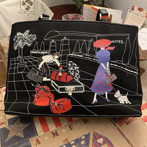 Villeroy Boch Black & White Canvas Tote Bag Bellboy Woman Dog Hotel Key Locks - Picture 1 of 9