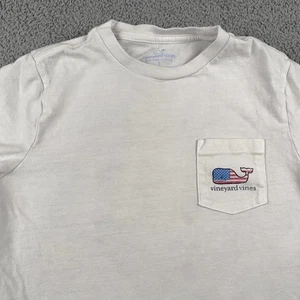 Vineyard Vines Shirt Boys Small White American Flag Whale Pocket Tee Graphic - Picture 1 of 8