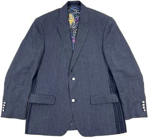 Robert Graham Sport Coat Mens Size 42 100% Linen Navy Blue Stripe Blazer Jacket - Picture 1 of 15