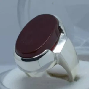 Dark Brown Yemeni Aqeeq Ring Shifat Al Abad Men Rings 925 Sterling Silver - Picture 1 of 9