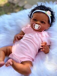 Lifelike Reborn Baby Dolls Black Girl Biracial African American Baby Doll, 20...