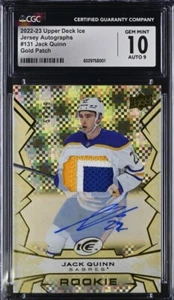 Jack Quinn 2022-23 Upper Deck Ice Jersey Auto GOLD Patch /99 CGC 10 GEM MINT! - Picture 1 of 2