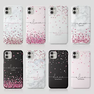 Tirita Personalised Phone Case for iPhone 16 15 14 13 12 Floating Hearts Marble - Picture 1 of 18