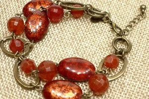 A27) Premier Designs Double Strand Red and Antique Brass Bracelet - Picture 1 of 3