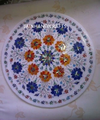 Mesa pietra dura piedra con incrustación lateral central esquina café mármol 2'x2'  Foto 1 de 4