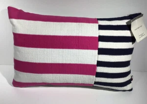 Tommy Hilfiger pink and navy nautical decorative pillow 12 x 18 New - Picture 1 of 10