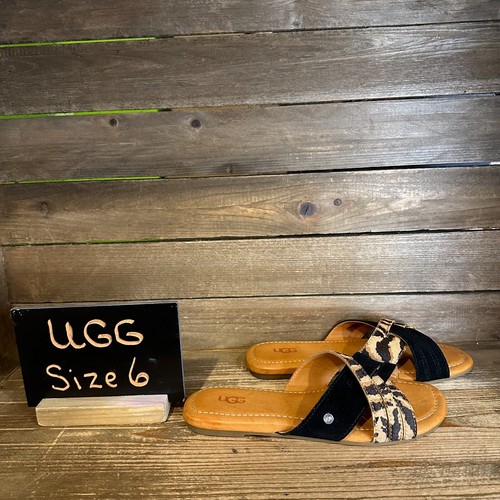 Sandali comodi nuovi senza scatola donna Ugg Kenleigh leopardati capelli di vitello slide taglia 6 M