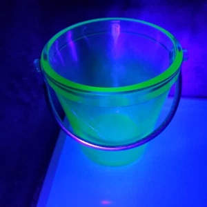 Vintage Green Uranium Vaseline Glass Bucket  3.5"  - Picture 1 of 7