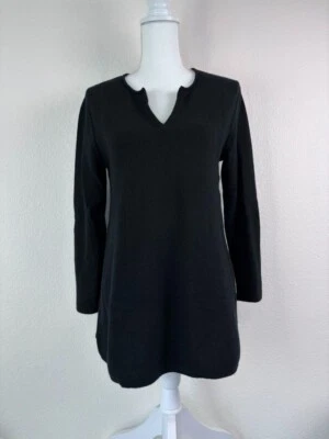 J. Jill Mujer Pequeño Negro Manga Larga Cachemir Túnica Top Cuello en V Ligero Foto 1 de 4