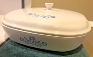 Blue Flower 10" Corning Casserole P-10-B with WHITE LID blue flowers RARE - Picture 1 of 3
