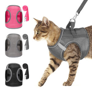 Escape Proof Cat Harness with Lead Leash Reflective Pet Collar Vest Adjustable 