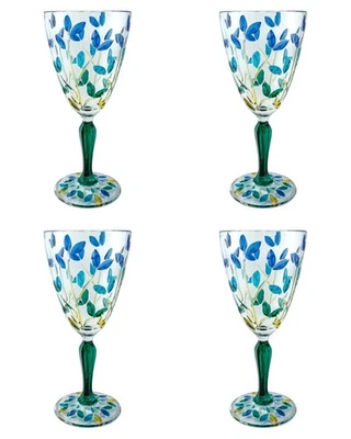 Set of 4 Four Murano Glasses Wine Blue Yellow Green Hand Painted Venice - Image 1 of 4