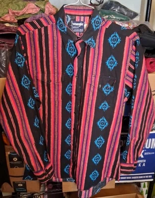 Vintage 90s Wrangler Western Shirts Southwest Aztec Cowboy Button Shirt L Retro - Image 1 of 4
