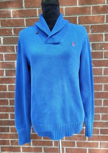 Precioso suéter Ralph Lauren para mujer XL azul brillante 100 % algodón tejido chal cuello - Imagen 1 de 9