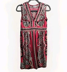 London Times Women 8P Pink Paisley Floral Mini Sleeveless Dress Deep Neck Line - Picture 1 of 12