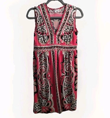 Mini Vestido London Times Mujer 8P Rosa Paisley Floral Sin Mangas Cuello Profundo Línea Foto 1 de 4