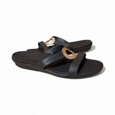 Sandalias Crocs para mujer talla 8 negras con tacones de cuña plateados zapatos sin cordones Foto 1 de 4