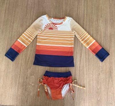 Oopsie Daisy L.S. Traje de baño Sun Rash Guard/naranja y azul marino-niñas talla 5 Foto 1 de 4