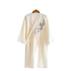 Ladies Waffle Pajama Robe Cotton Blend Bathrobe Flower Embroidery Lace Up Loose