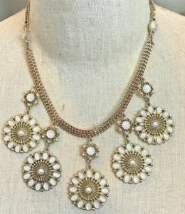 White House Black Market Vintage Style Faux Moonstone Silver Collar Necklace - Picture 1 of 7