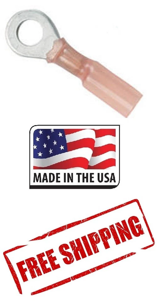 (10) 8 Ga 5/16 3M Heat Shrink Ring Terminal Made in USA 8 AWG 5/16" Red - Image 1 of 1