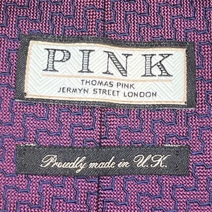 £75 THOMAS PINK MENS MAROON & NAVY CHEVRON STYLE WEAVE SILK UK MADE TIE Y1 - Picture 1 of 12