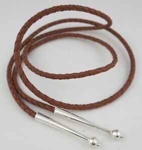 High Quality Braided Brown Leather Bolo Tie Cord & Sterling Silver Tips