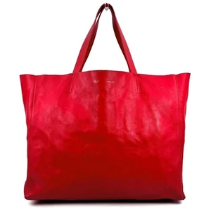 CELINE Cabas Horizontal Tote Bag Red Leather Auth - Picture 1 of 24