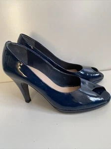 PRISTINE COND. SIZE 4 LADIES CARVELLA KURT GEIGER BLUE STILETTO PEEP TOE SHOES - Picture 1 of 8