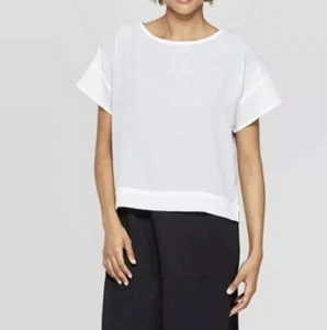 Damen Kurzarm Rundhals gewebtes Mesh T-Shirt Prologue weiß XS/S/M - Bild 1 von 12