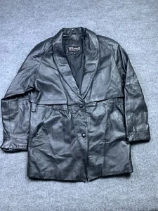 Wilson's Mens Black Leather Car Coat Vintage 90s Edgy Grunge Biker Goth Capsule - Picture 1 of 20