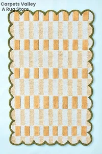 Plaid Blue Hand-Tufted Wool Handmade Area Rug Carpet for Home, Living, Bedroom, - Picture 1 of 16