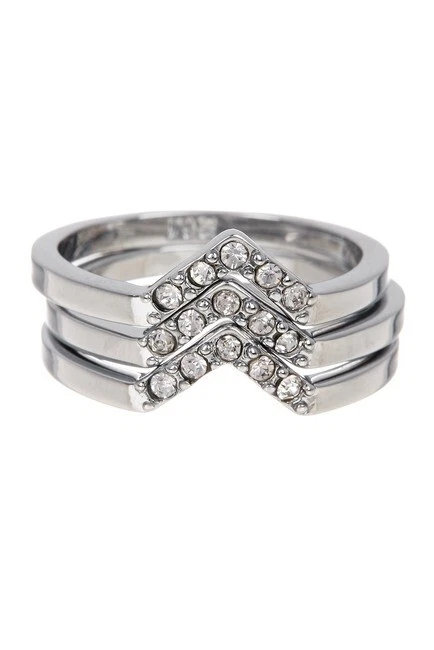 Conjunto de 3 anéis empilháveis femininos antigos de ródio e cristal Rebecca Minkoff 167176 - Imagem 1 de 4