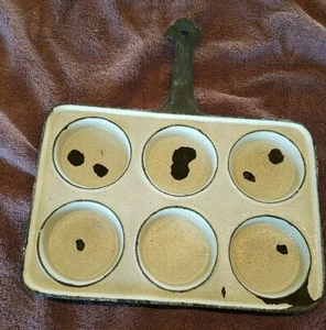 Antique Pilsen 18*90 Aebleskiver Enamel Cast Iron Skillet - Blue and White - Picture 1 of 10
