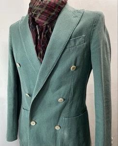 Eidos x Brilla Double-Breasted Jacket 42 IT S Mint Green Linen Cotton Italy - Picture 1 of 5