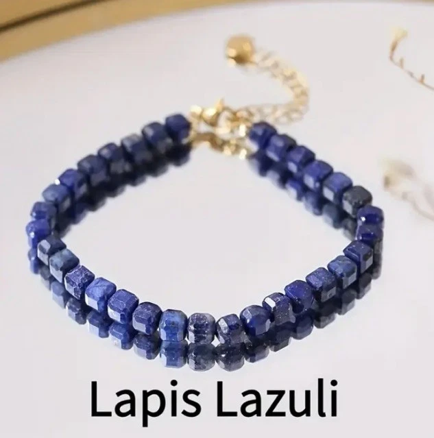 ✅ Lapis Lazuli Edelstein Armband Blau Gold Natürlich Stein Perlen Kette Damen ✅ - Bild 1 von 4
