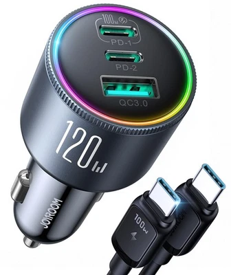 Cargador Coche Rápido 120W USB C 3 Puertos PD100W para iPhone 16 Samsung iPad Foto 1 de 4