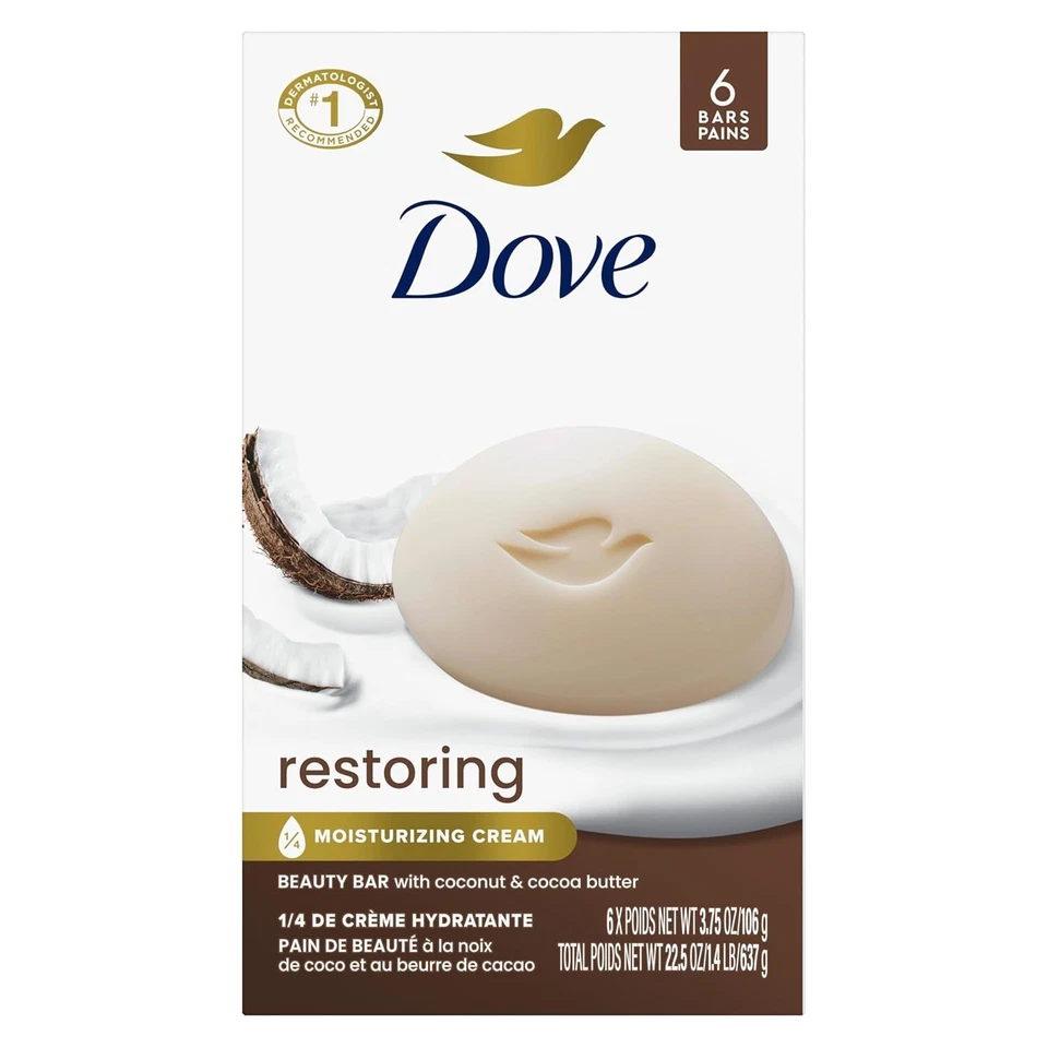 Dove Purely Pampering Beauty Bar Coconut Milk With Jasmine Petals 4oz Bars 6 EA (pack of 2)