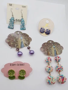 Colorful Fashion Earrings Lot For Pierced Ears 5 Pairs NWT - Picture 1 of 9