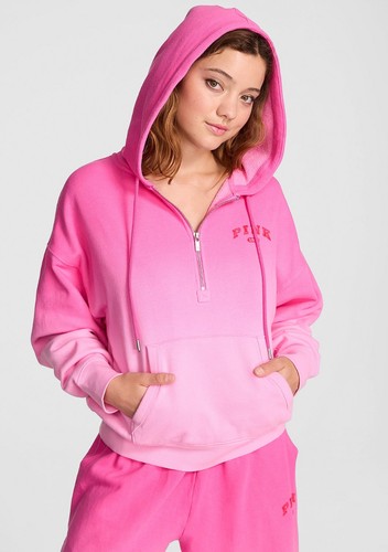 UNDERCOVER VICTORIAS SECRET ROSA PULLOVER 1 2 ZIP FELPA CON CAPPUCCIO OVERSIZE ROSA LECCA LECCA XS XXL?