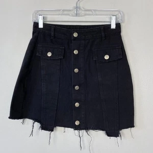 Etophe Studios Switch Up Jeansrock schwarz Knopfleiste abgestumpfter Saum Größe Medium - Bild 1 von 7
