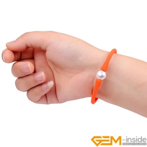  Pearl Mixcolors Silicone Rubber Stretch Freshwater Pearl Jewelry Bracelet Women - Picture 1 of 81